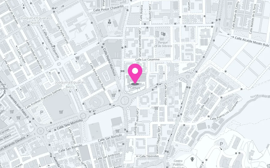 Mapa de situación del colegio Juan XXIII Cartuja en C/ Periodista Luis de Vicente, 1, Granada. Pulsa para ver cómo llegar.